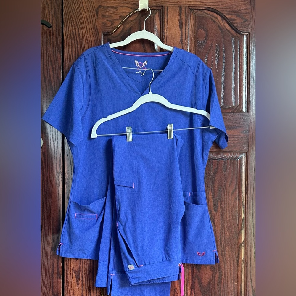 Like New Condition Smitten Scrub Set. Dark Heather Periwinkle.